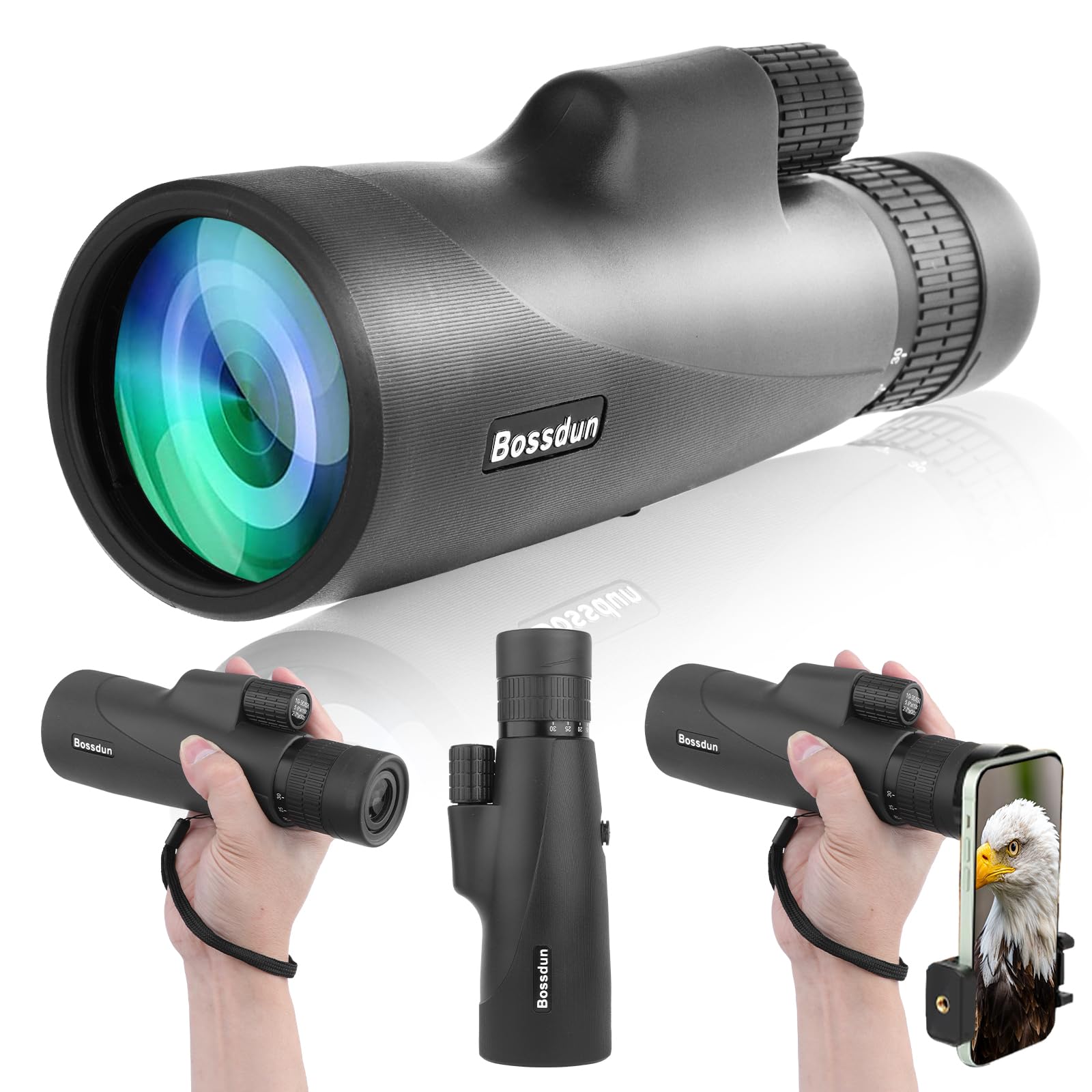 Telescopio Monoculare 10-30x50 per Adulti, Cannocchiale Monoculare HD Impermeabile con Smartphone per Birdwatching, Escursionismo, Caccia, Campeggio, Viaggi (black)