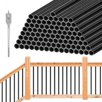 101 Pack 26" x 3/4" Round Aluminum Deck Balusters with Installation Tool, Black Powder-Coated Rust-Resistant Metal Spindles for Deck, Porch & Stair Railing