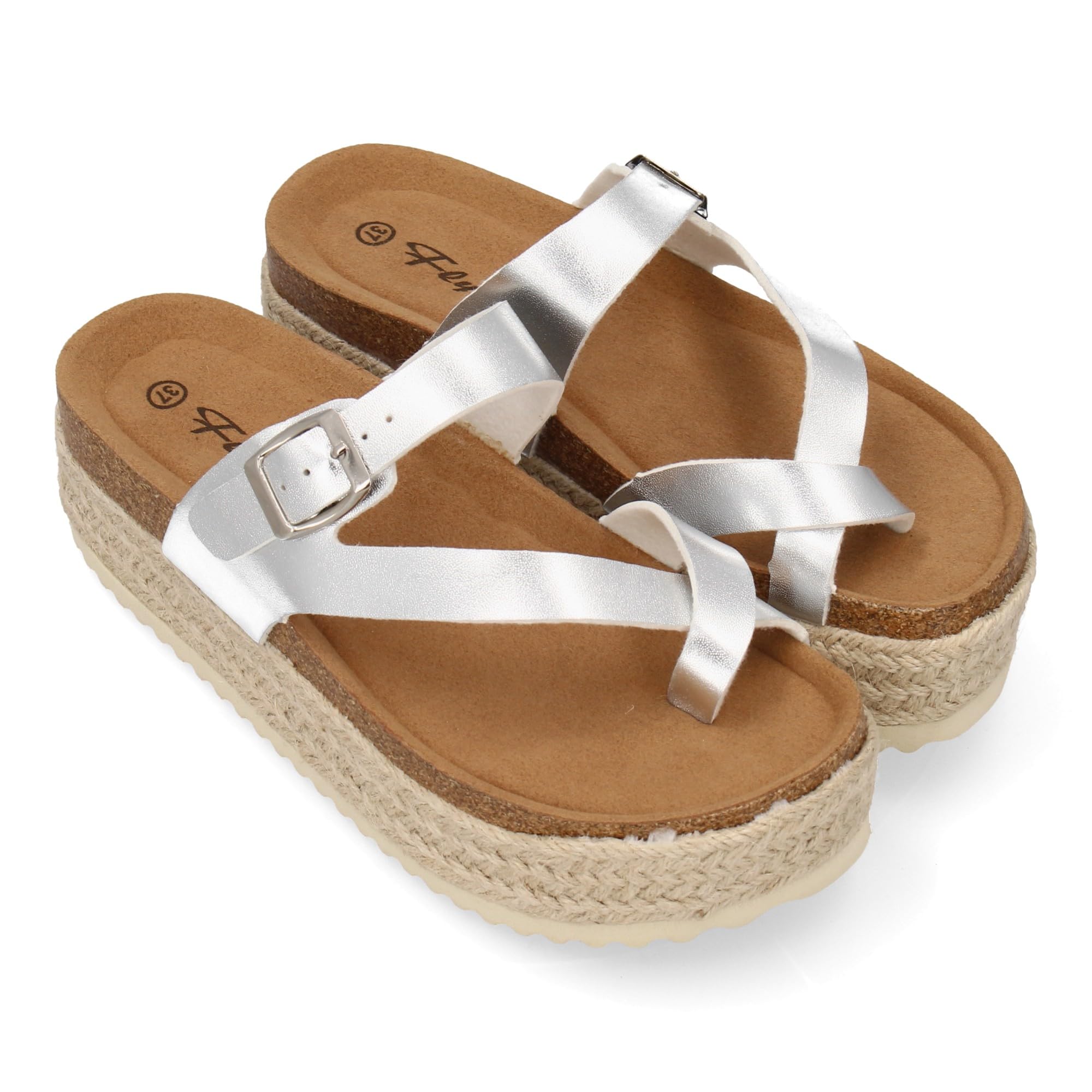shoes&blues.es Sandalia de Plataforma para Mujer, Diseno de Tiras, sujeccion Empeine y Dedo. Cierre Ajustable de Hebilla en el Empeine. Suela de Esparto Comoda y Ligera Ideal Verano