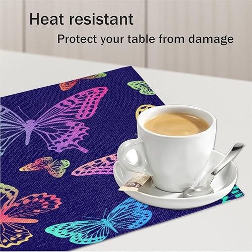 Miniatura 5 de Funny Butterfly Design Placemats Set of 4 Table Mats Washable Placemat Waterproof Place Mats for Party Home Dining Table Decor 18x12 in