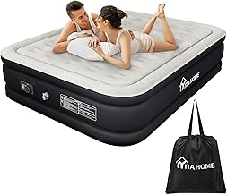 YITAHOME King Size Air Bed with Built-in Pump, Double Inflatable Air Mattress 3 Mins Quick Self-Inflation/Deflation,Portable Blow Up Bed Airbed for Guest Home Camping Travel Outdoor,Dotted,Black/Gray