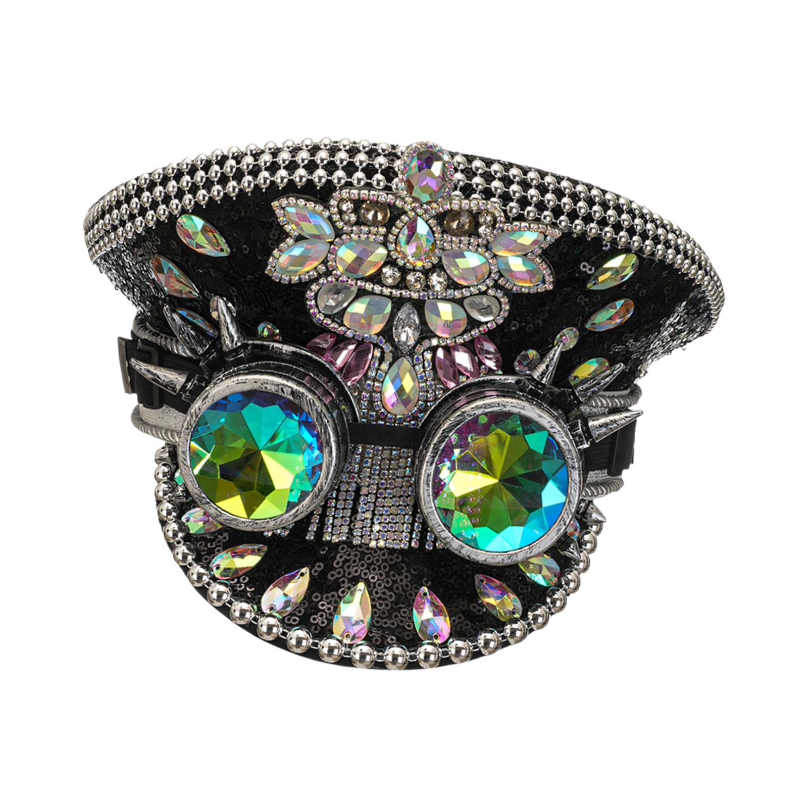 XAGMODSHN Sombrero de ancha con diamantes de imitación brillantes, para eventos aire, conciertos y fiestas temáticas, sombrero de disfraz transpirable, brillos unisex