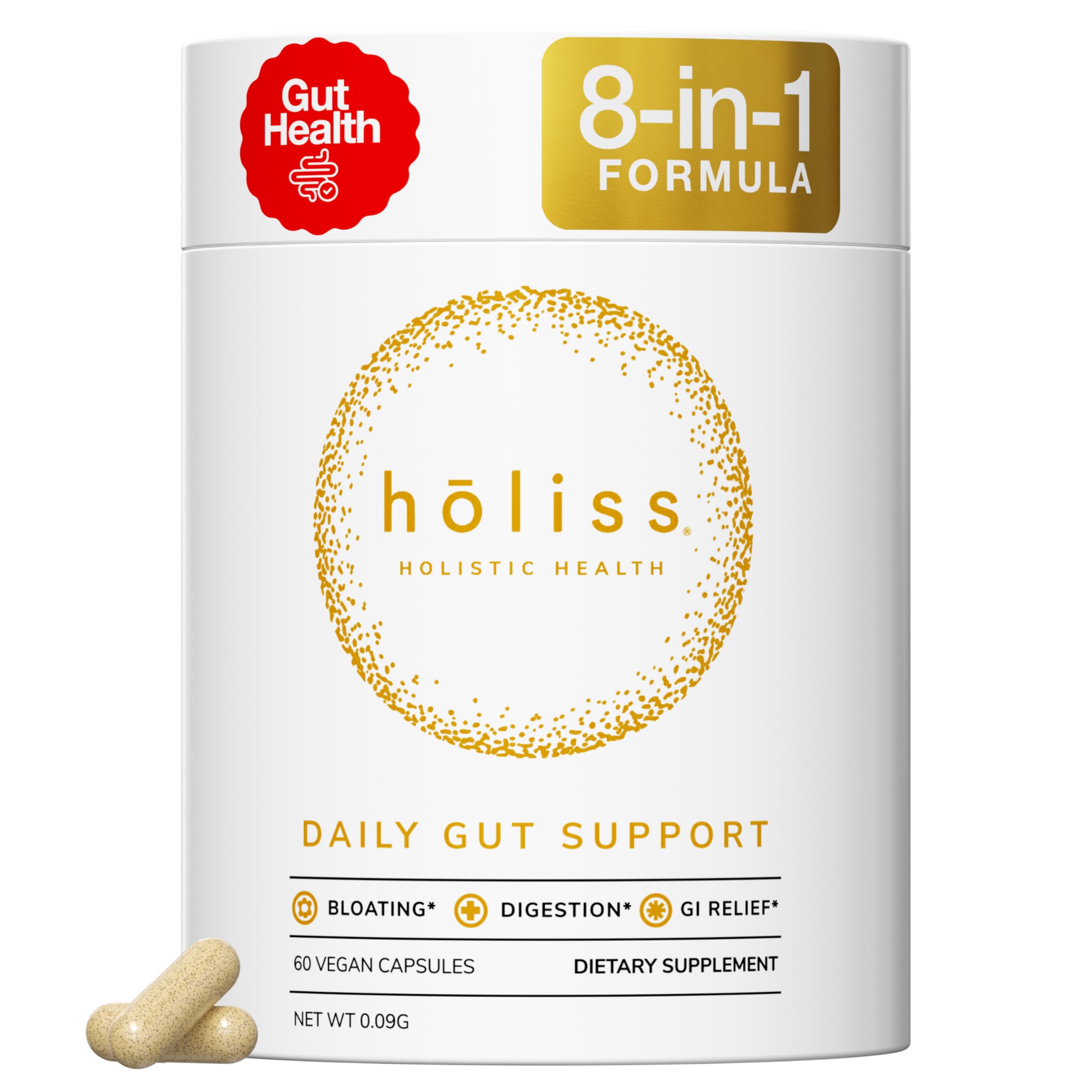 Daily Gut Health Capsules – 8-in-1 All Natural Supplement, Lemon Balm, Bloat & Gas Relief, GI Lining Repair, Leaky Gut & Digestive Support – 60 Capsules