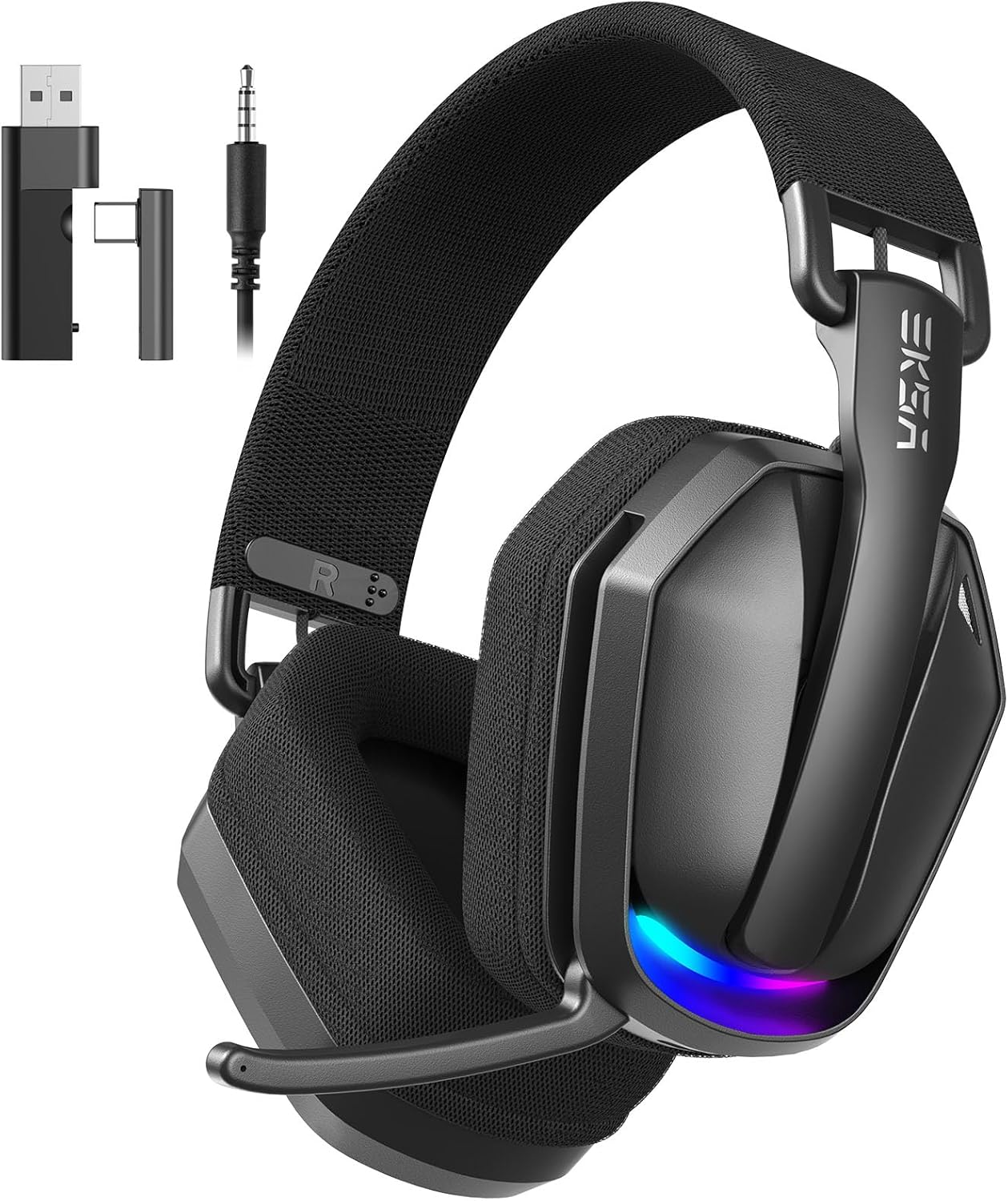 EKSA 2.4GHz Wireless Gaming Headset for PS5/PS4, PC, Switch, Mac, Bluetooth 5.4 Gaming Headphones with Noise Cancelling Microphone, 169g Ultralight, RGB, Type-C, 35H Battery, Wired Computer Headphones