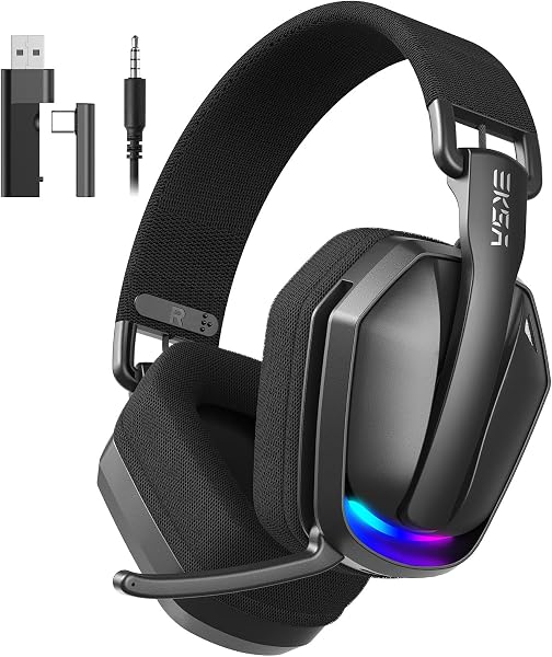 EKSA Wireless Gaming Headset for PS5/PS4, PC, Mac, Bluetooth 5.4 Gaming Headphones with Noise Cancelling Microphone, 169g Ultralight, RGB, Type-C, 35H Battery, Wired Computer Headphones - 1