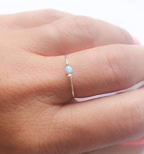 Miniatura 4 de Anti Stress Anxiety Ring Sterling Silver Stress Relief Fidget Worry Ring Adjustable Blue Opal Spinner Ring (9)