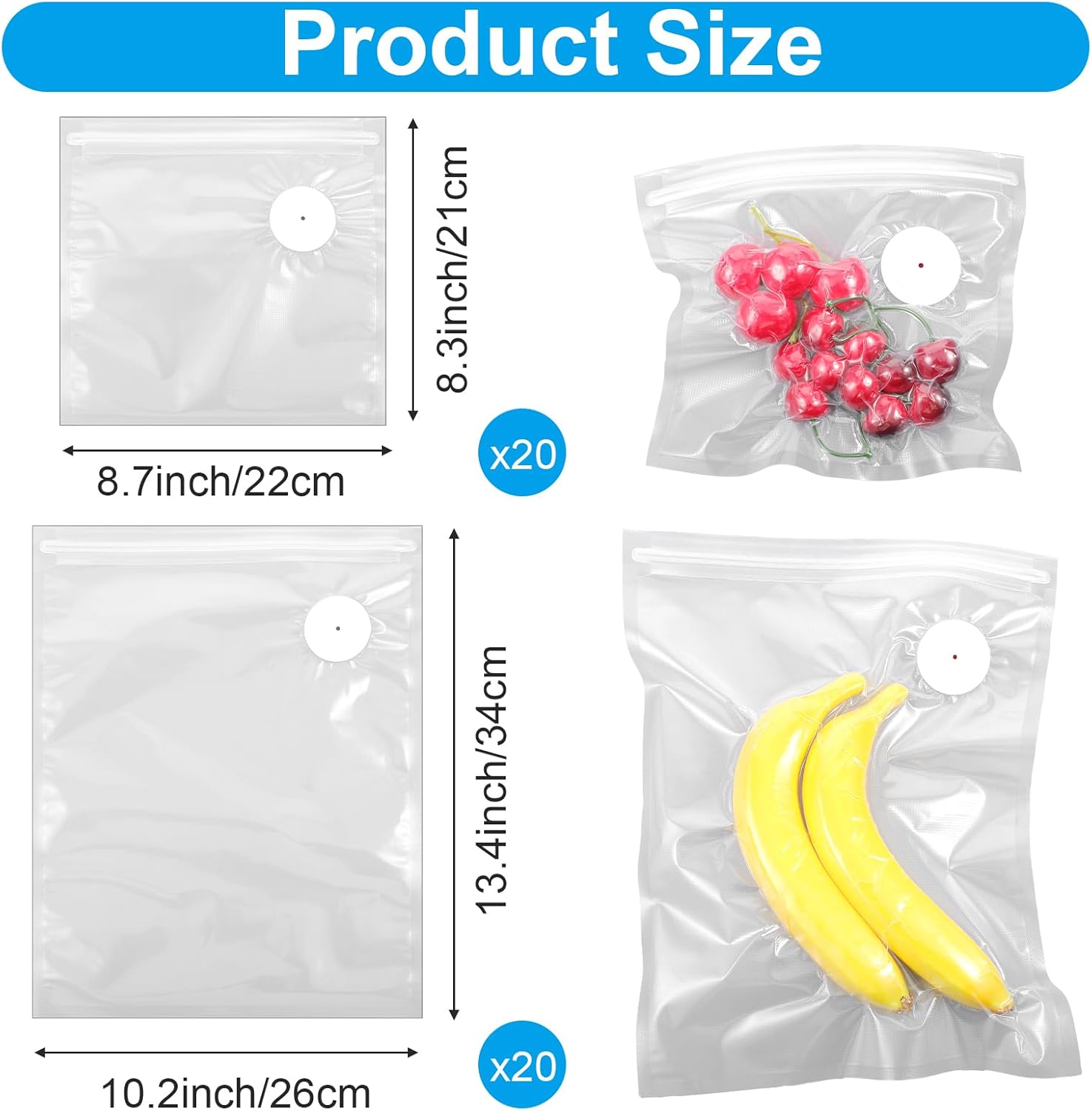 40 Pcs Vacuum Sealer Bags for Food with Air Valve, Reusable Sous Vide Bags (20 Large+20 Small) - Image 2