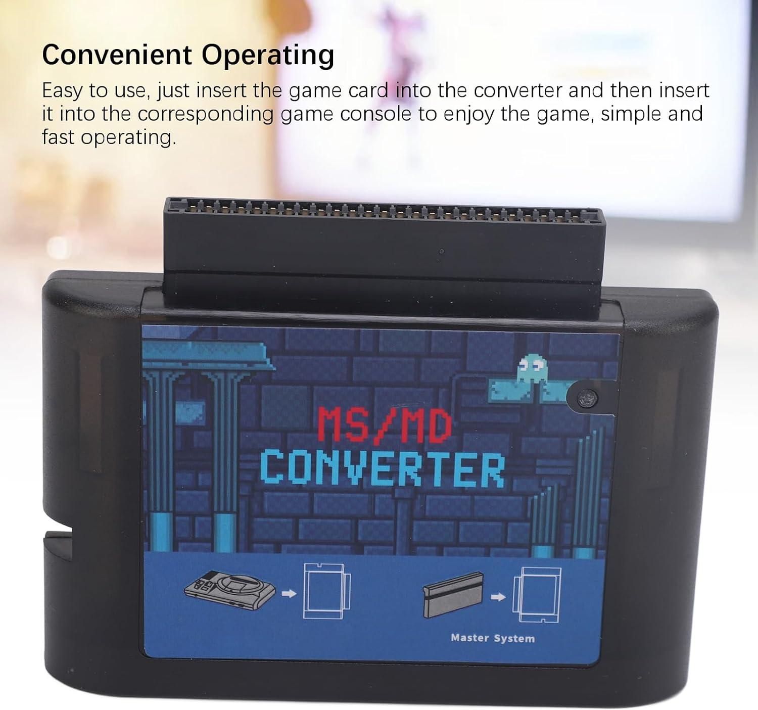 Game Card Converter, Adapter for Retron 5 3 2 and Mega Drive Genesis, Black Transparent Video Cassette Converter, MS to MD Converter