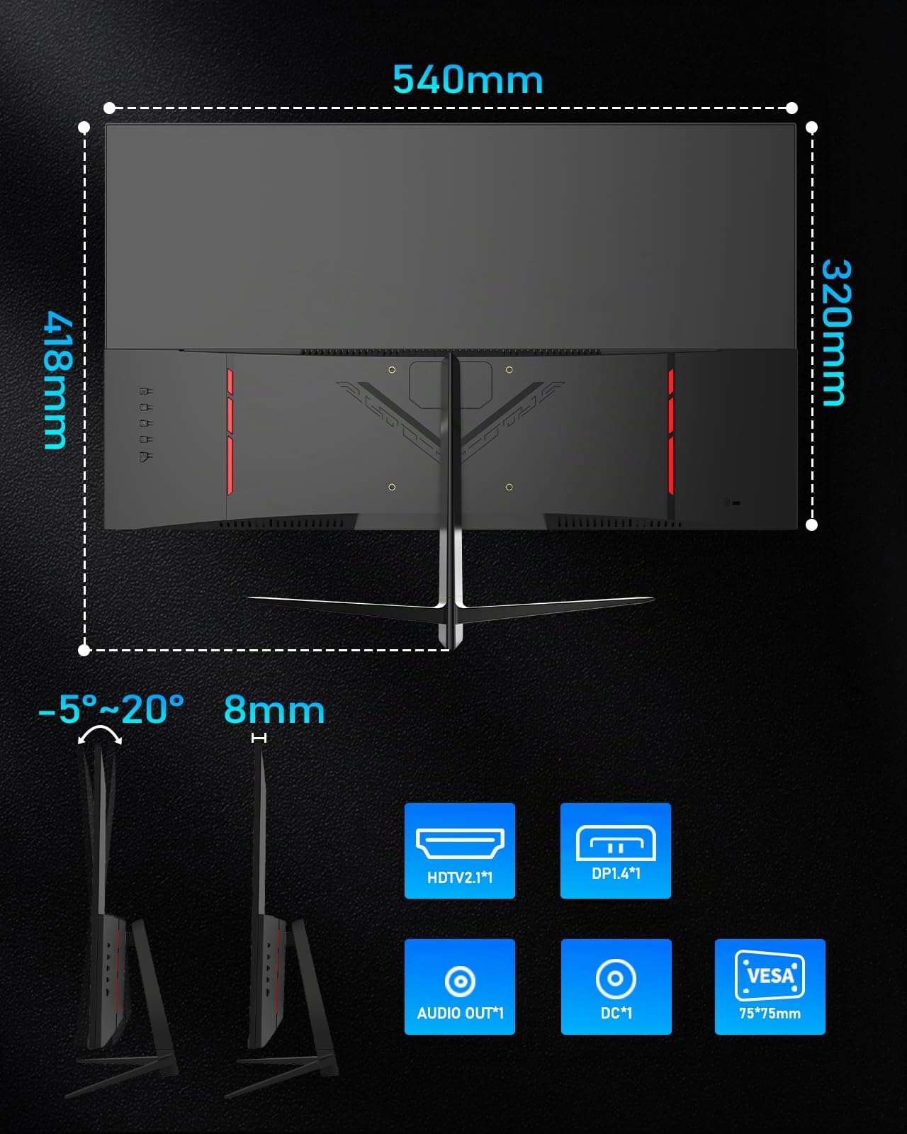 FYHXele Monitor da Gaming 24 Pollici 180Hz 1080P IPS 1ms MPRT Monitor per PC con Supporto per 144Hz/165Hz/180Hz AMD Freesync Premium Display Eye Care DisplayPort HDMI
