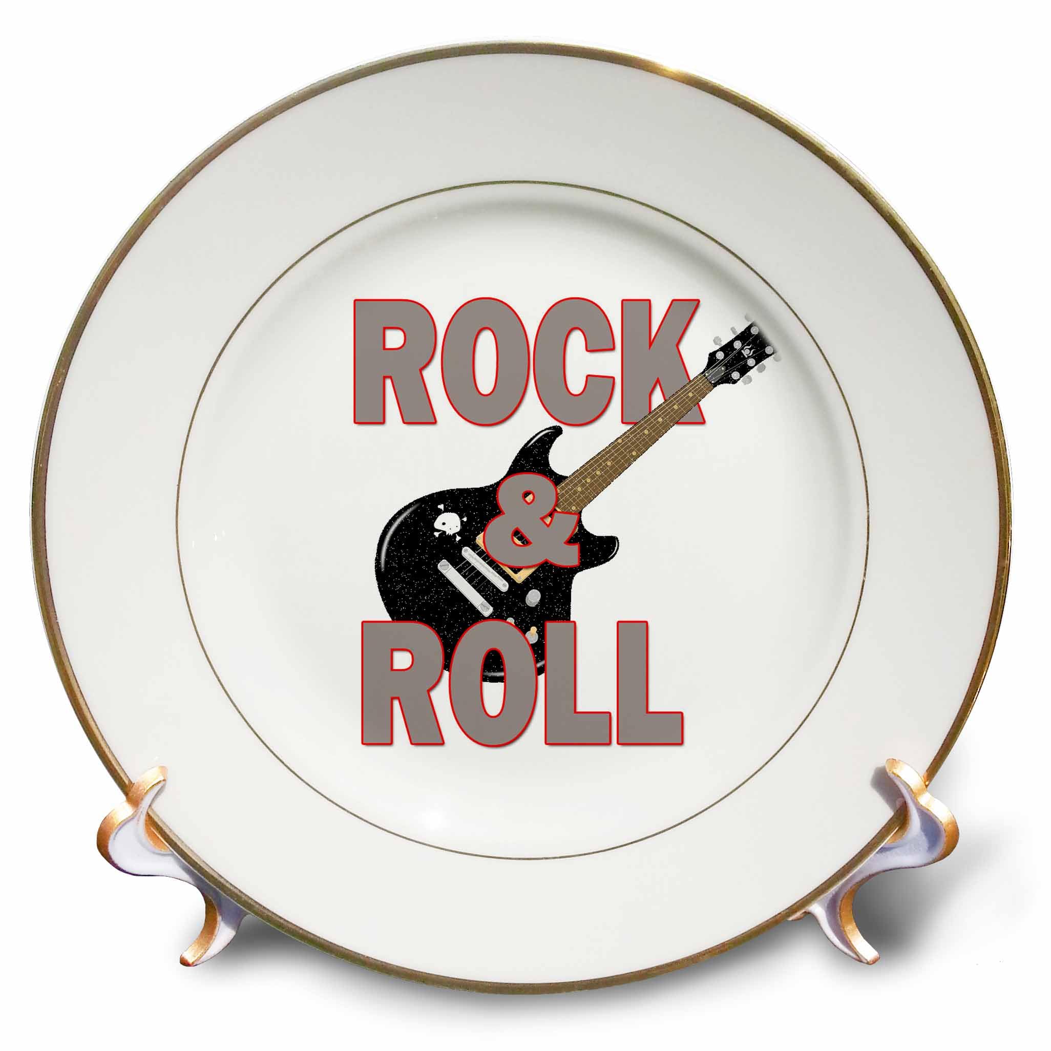 3dRose Rock and Roll. Music. Guitar. Plate, 8