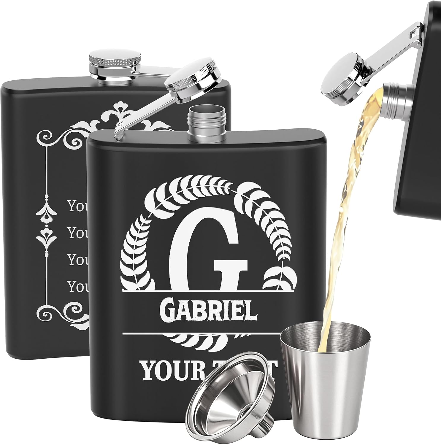 Custom Engraved Flask 7oz 304 Stainless Steel with Funnel, Double-Sided Laser Engraving, Personalized Text Logo Image, Unisex, Ideal Birthday Gift & Fathers Day Gift for Him (Silver)