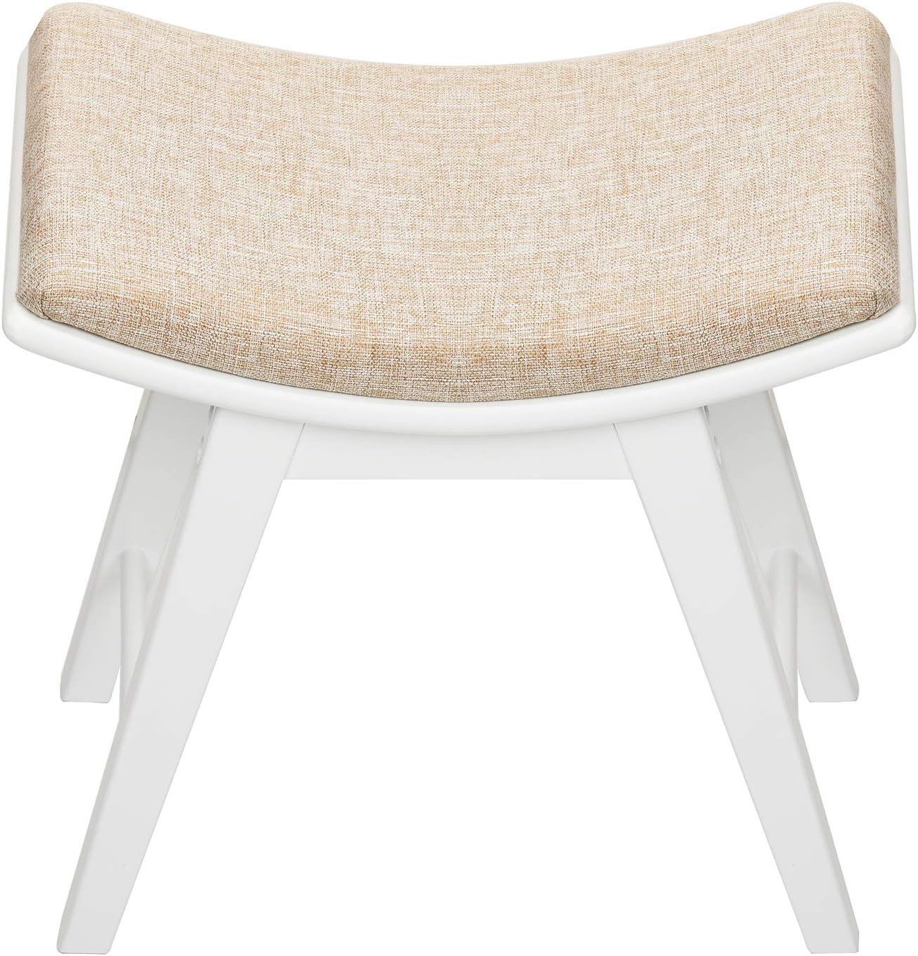 URFORESTIC Oak Wood Vanity Stool, Modern Makeup Dressing Stool with Concave Seat Surface,Capacity 300lb, Easy Assembly (White)