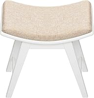 Vista 3 de URFORESTIC Oak Wood Vanity Stool, Modern Makeup Dressing Stool with Concave Seat Surface,Capacity 300lb, Easy Assembly (White)