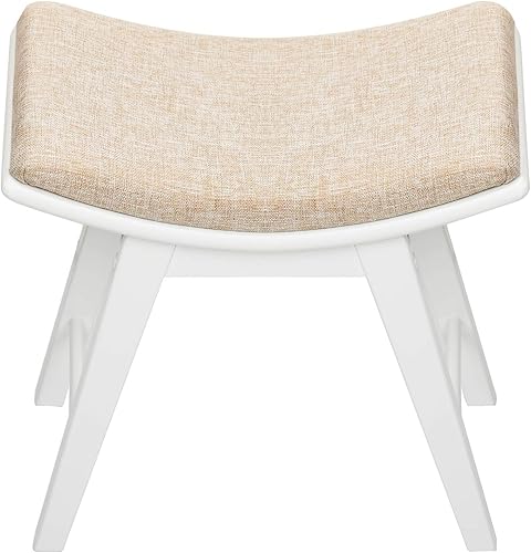 Miniatura 3 de URFORESTIC Oak Wood Vanity Stool, Modern Makeup Dressing Stool with Concave Seat Surface,Capacity 300lb, Easy Assembly (White)