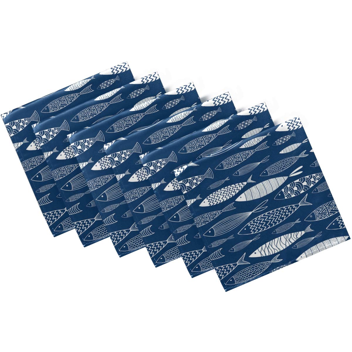 ZzWwR Navy Blue Shoal of Fish Ornamental Cloth Napkins, Set of 6 20 x 20 Inch Soft & Comfortable Polyester Dinner Napkin for Family, Restaurant, Weddings, Parties