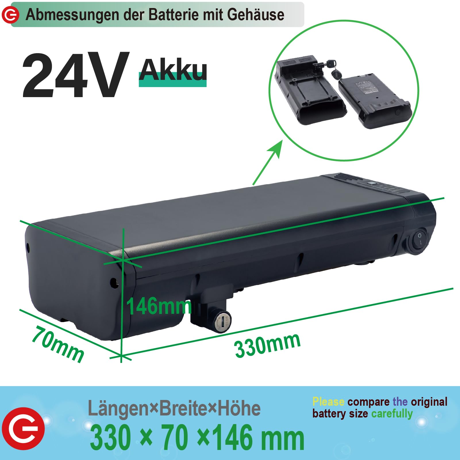 Batterie Ebike 24 V 12 Ah Noire pour Ansmann Mifa Or Bafang