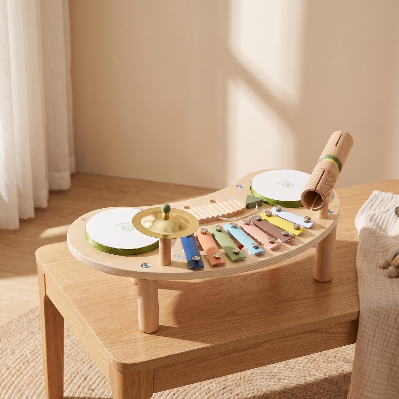 harayaa Mesa Musical Infantil de Madera Juguete de Percusión Instrumento Educativo Centro Rítmico con Sección y Tubo Estriado Impulsa Exploración Sensorial y