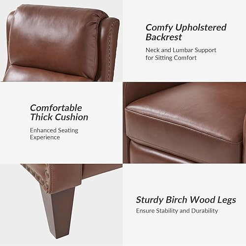 Miniatura 87 de HULALA HOME Silla reclinable de cuero genuino, moderno sillón reclinable con respaldo ajustable y reposapiés, cómodo sofá individual tapizado