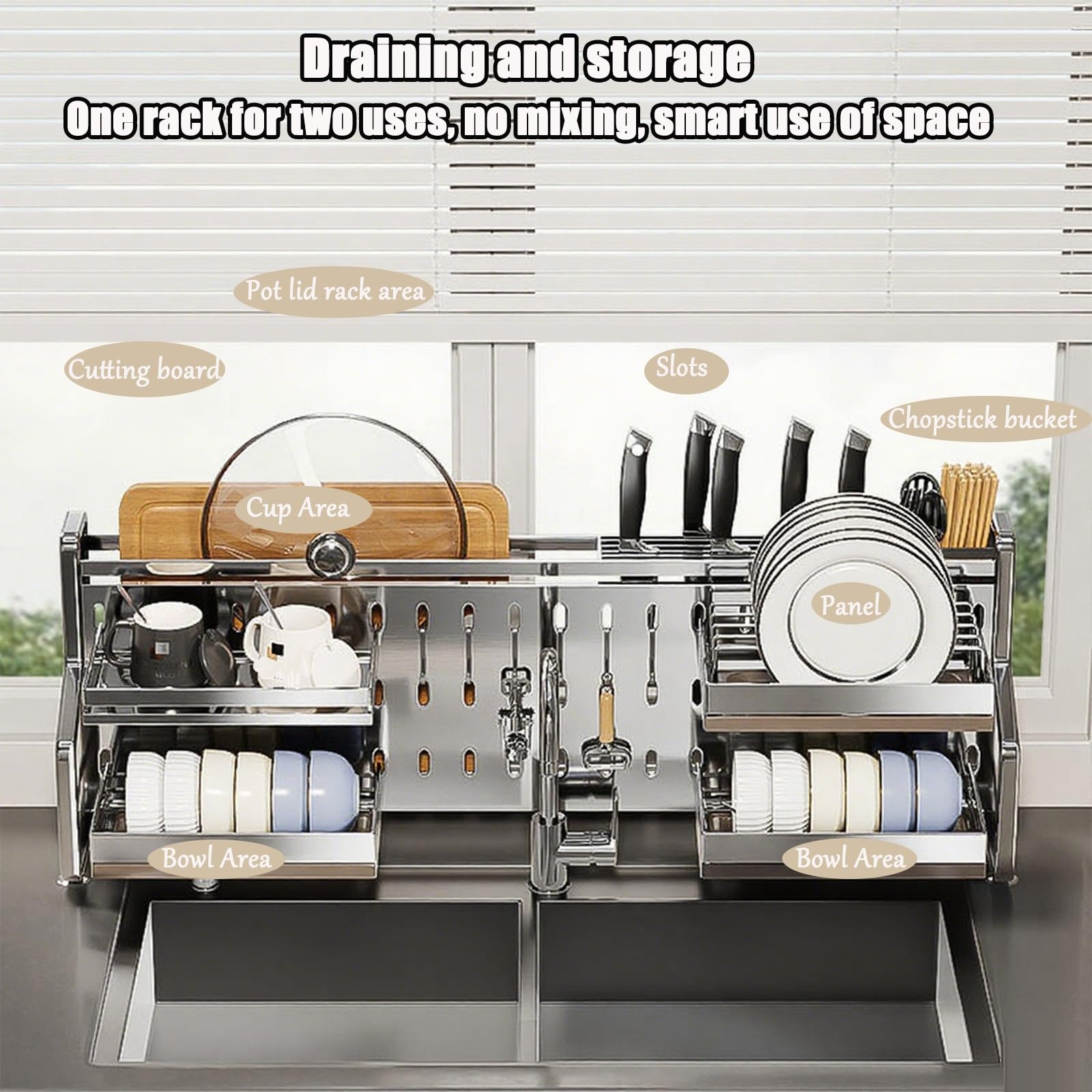 Escurridor de platos de acero inoxidable 304 modelo B de 77 cm, duradero y elegante, resistente al óxido, diseño de ahorro de espacio