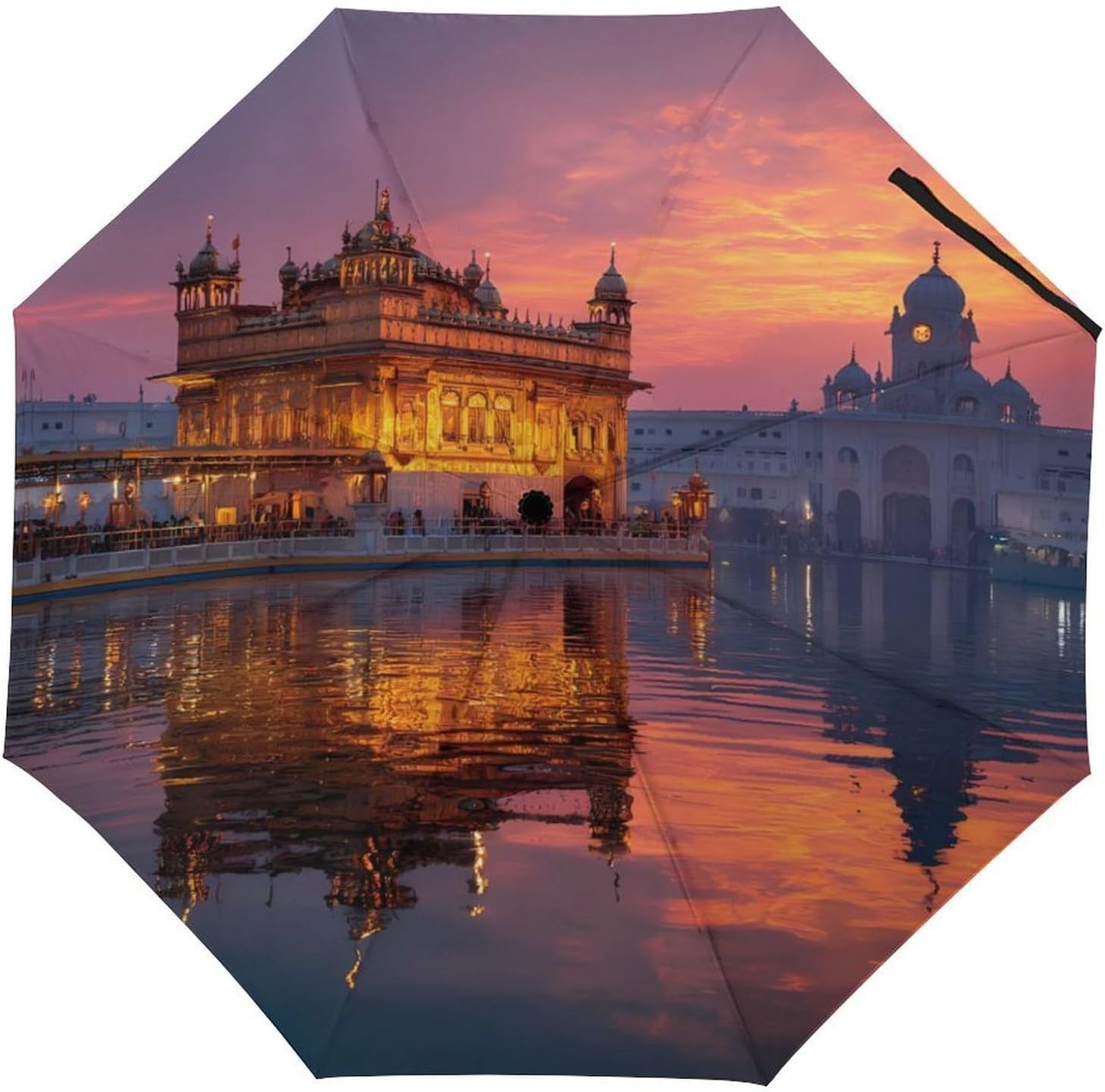 Golden Temple at Dawn Travel Umbrella Windproof Automatic Umbrellas Lightweight Folding for Women Men