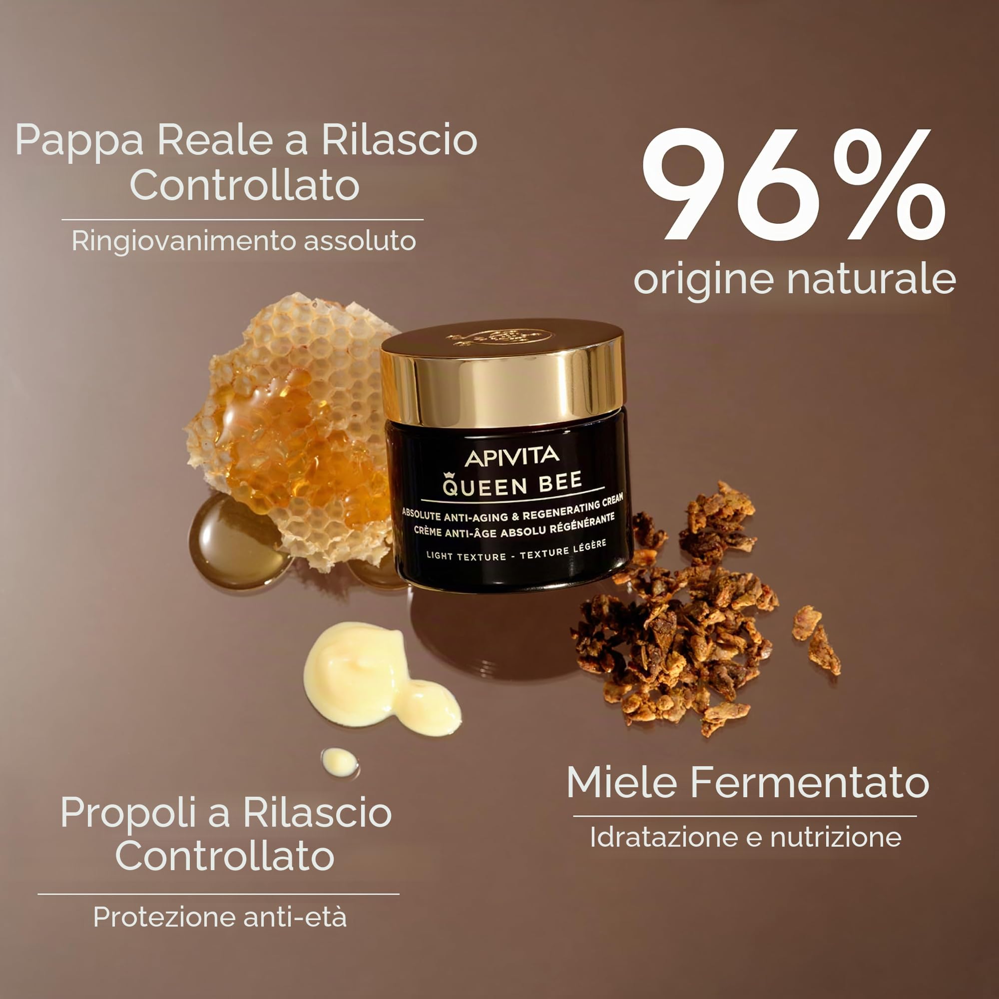 Apivita Queen Bee Crema Leggera Assoluta Anti-Età e Rigenerante 50ml - Crema viso idratante con pappa reale a rilascio controllato propoli miele - Rughe contorno viso sollevato macchie scure