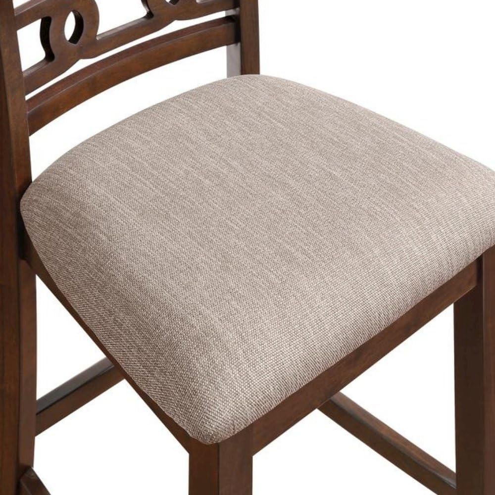 Furnifact Brown Solid Wood Counter Chair Set of 2 - Durable Long-Lasting Furniture Design with Classic Cherry Finish, Comfortable Upholstered Seat