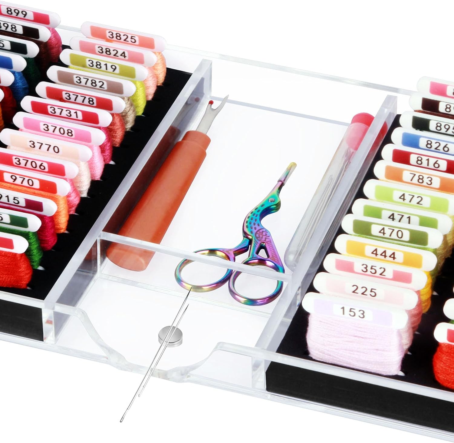 Acrylic Working Tray for Cross Stitch and Embroidery Supplies, Embroidery Floss Bobbins Organizer with Magnetic Needle Holder and Tools Storage-Tray Only (Large-For thin/standard bobbin)