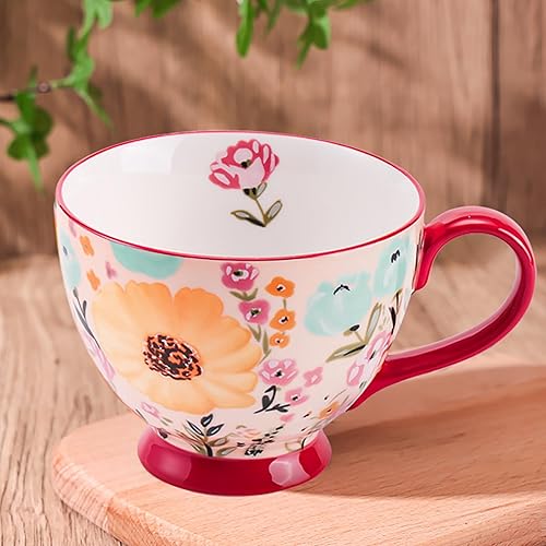 Miniatura 3 de Tazas de flores vintage  Taza de café grande de cerámica (13.5 onzas)  Bonita taza de cereales para desayuno, té y bebidas calientes  Taza de