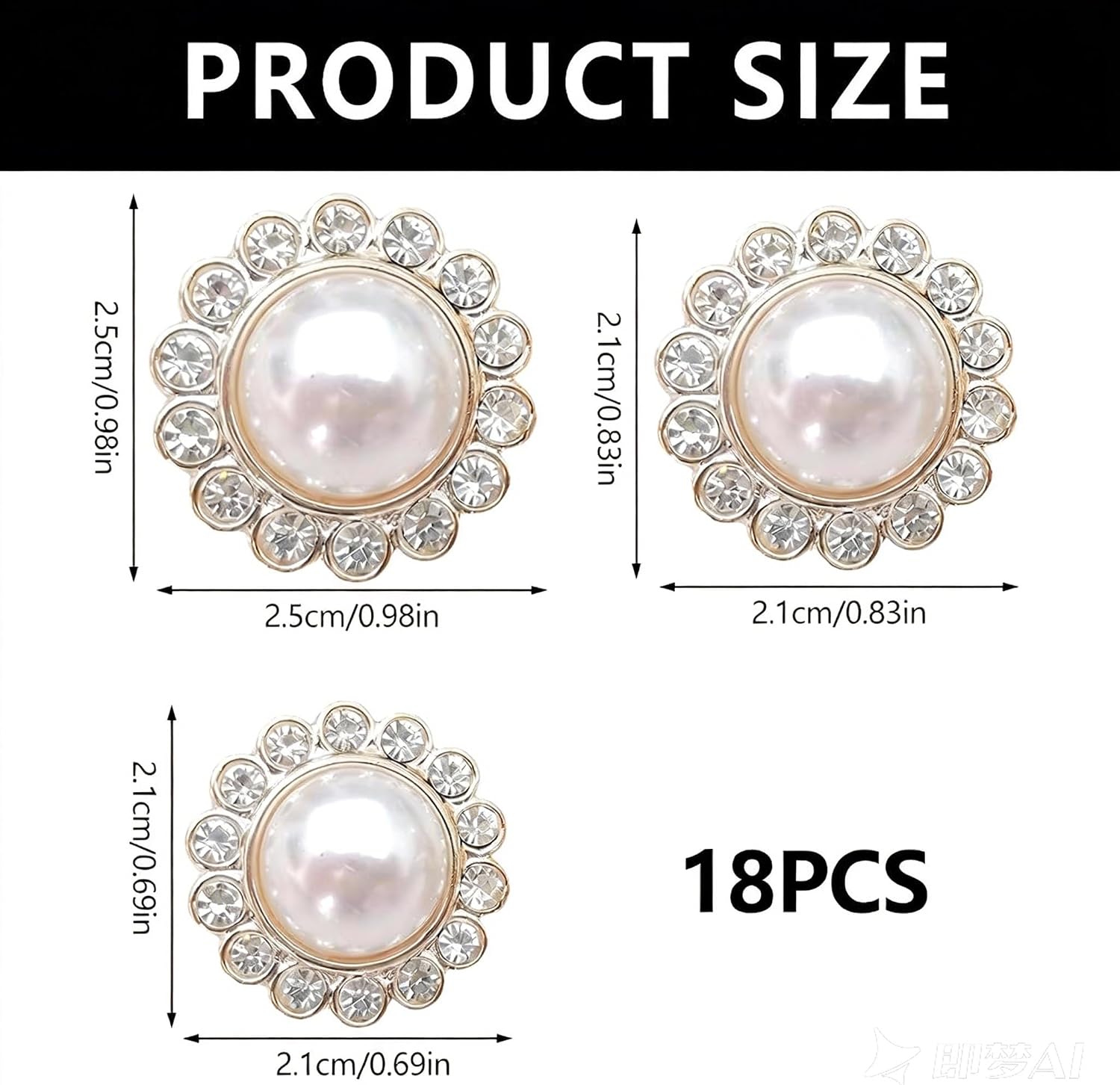 18pcs Pearl Buttons - Gold Retro Vintage Diamond Faux Pearl Buttons with Storage Box, Round Shape Buckles, Sew on Embellishments Button for Women, White Decorative for Dresses, Shirts, DIY Crafts