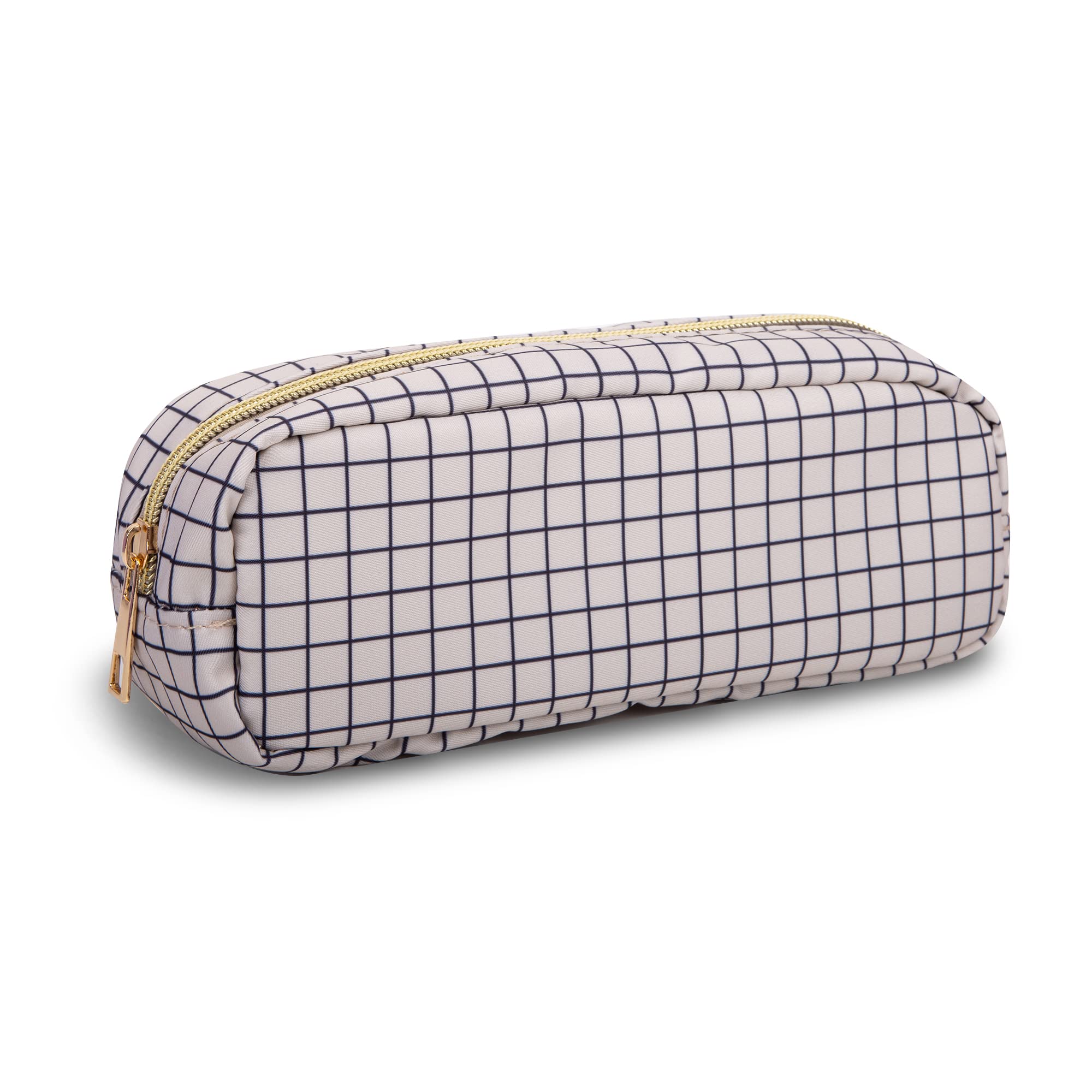 Kleines Federmäppchen, Make-up-Tasche für Geldbörse, niedliches Federmäppchen, kariert, Make-up-Pinsel-Tasche mit Reißverschluss, kleine Stifttasche für Büro, Schule (schlank kariert)