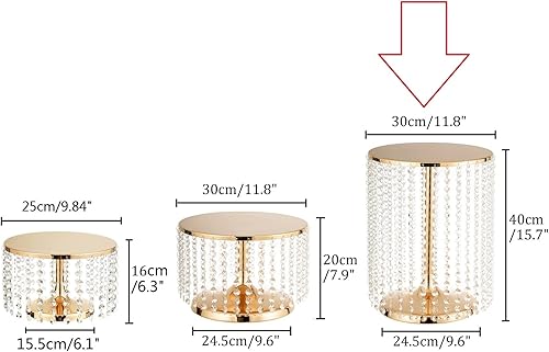 Miniatura 5 de Soporte para pastel con colgante de cristal de 12 pulgadas de diámetro, juego de mesa de postre dorado de 16 pulgadas de alto, puede sostener grueso