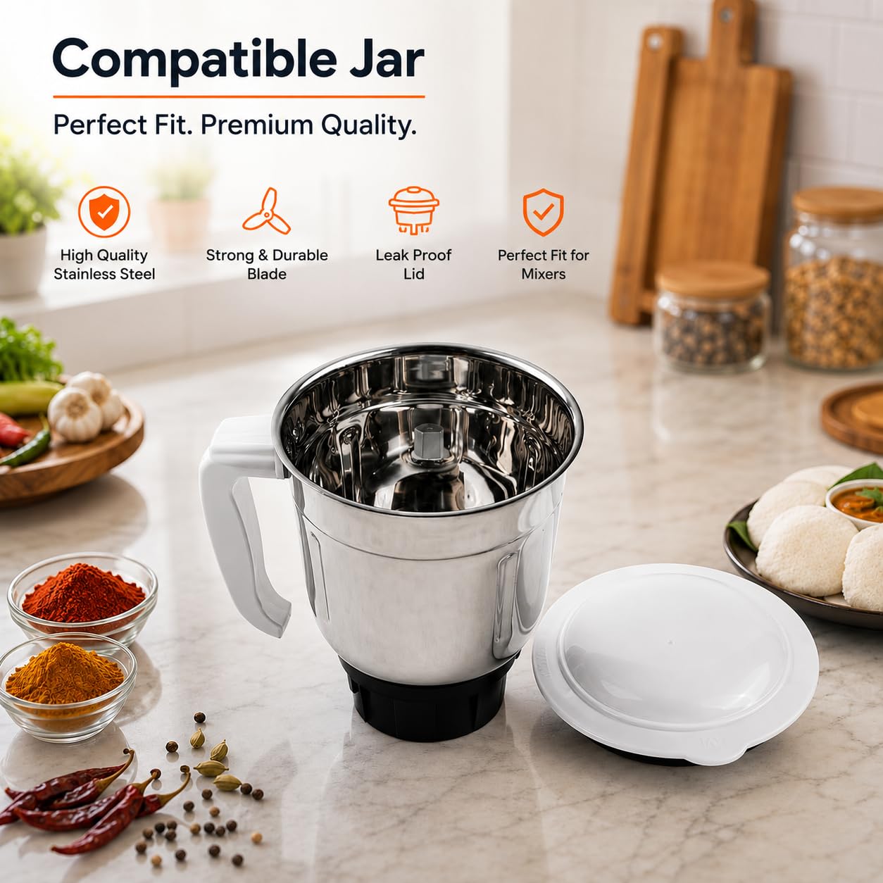 New Swati Jar Assembly for GX7 Mixer Grinder – Bajaj Original Spare Jar with Blade & Lid | Stainless Steel | Genuine Replacement Accessory (941865) — Amazon image 3