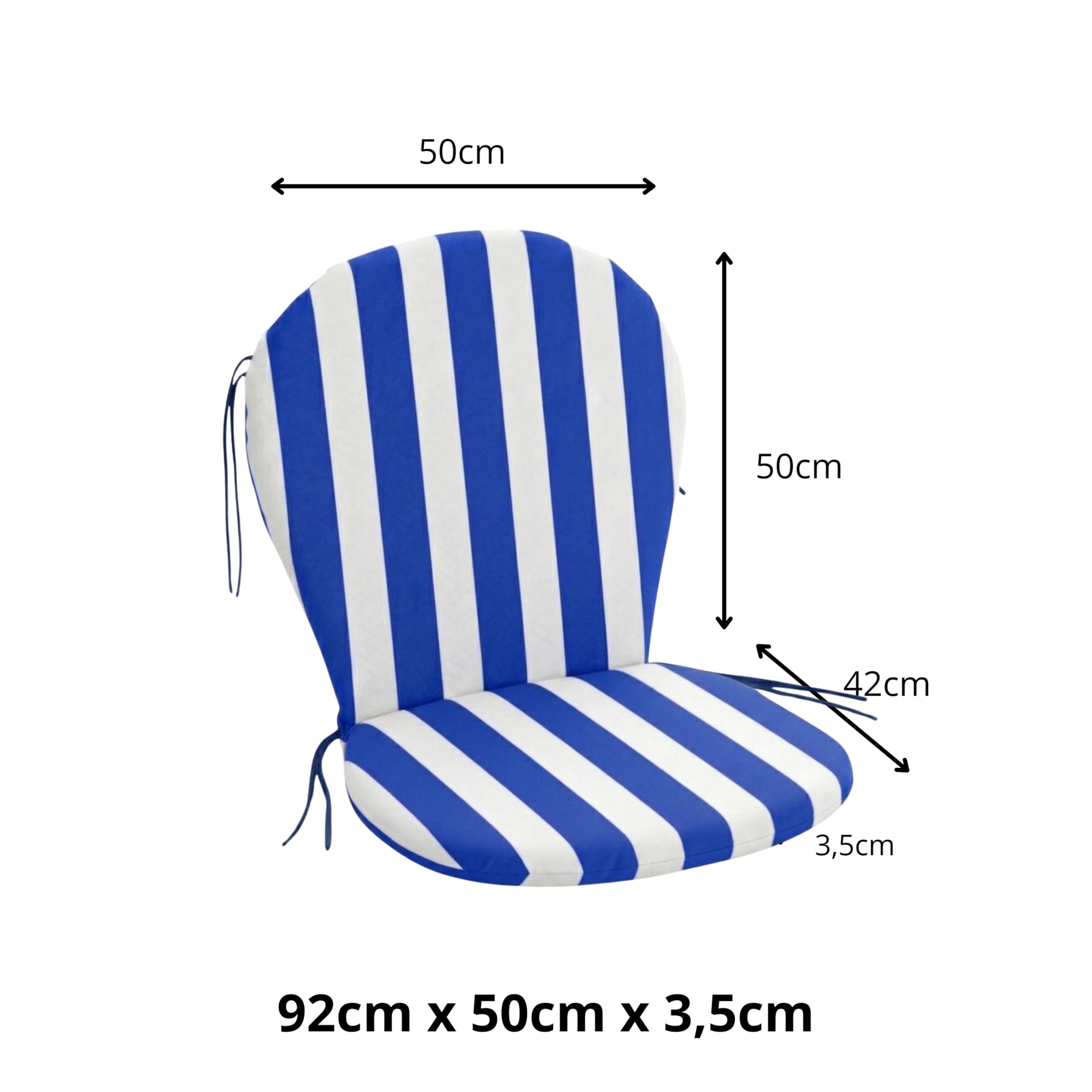 PIND Cojín para Silla de Exterior en Forma de Guitarra Rayas Pack 4 Unidades - Almohadilla Acolchada para Silla 50x92x3,5 cm con Cremallera y Cordones Ajuste.