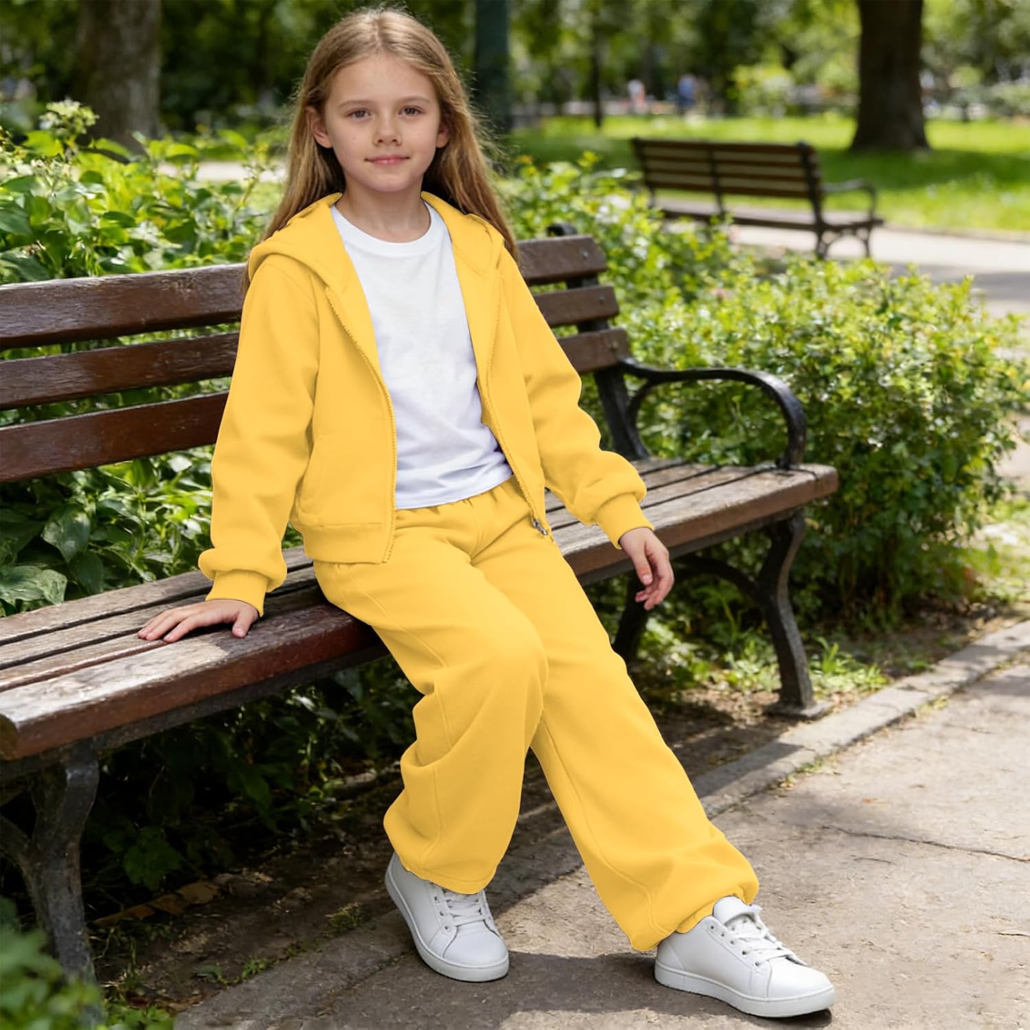 amropi Girl's Hooded Jacket and T-Shirt and Wide Leg Pants 3 Pieces Sports Tracksuit Set for 3-12 Years