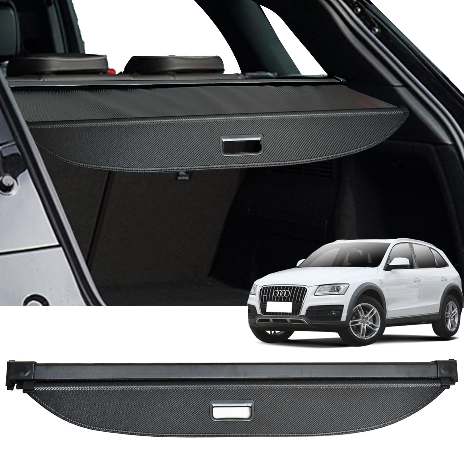 Cargo Cover for Audi Q5 SQ5 2021 2022 2023 2024 Carbon Fiber Black Cargo Cover Perfect for Audi Q5 Trunk Cover Retractable Cargo Cover |Protect Your Cargo||Protect Privacy| (No fit for Q5 Sportback)