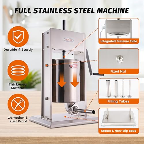 Miniatura 2 de Hakka - Embutidor de salchichas vertical de acero inoxidable de 2 velocidades, 25 libras12 L