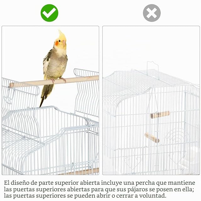 Foto 7 de 8 de Yaheetech Jaula para Pájaros Jaula Metálica 46 x 35,5 x 92 cm Blanco