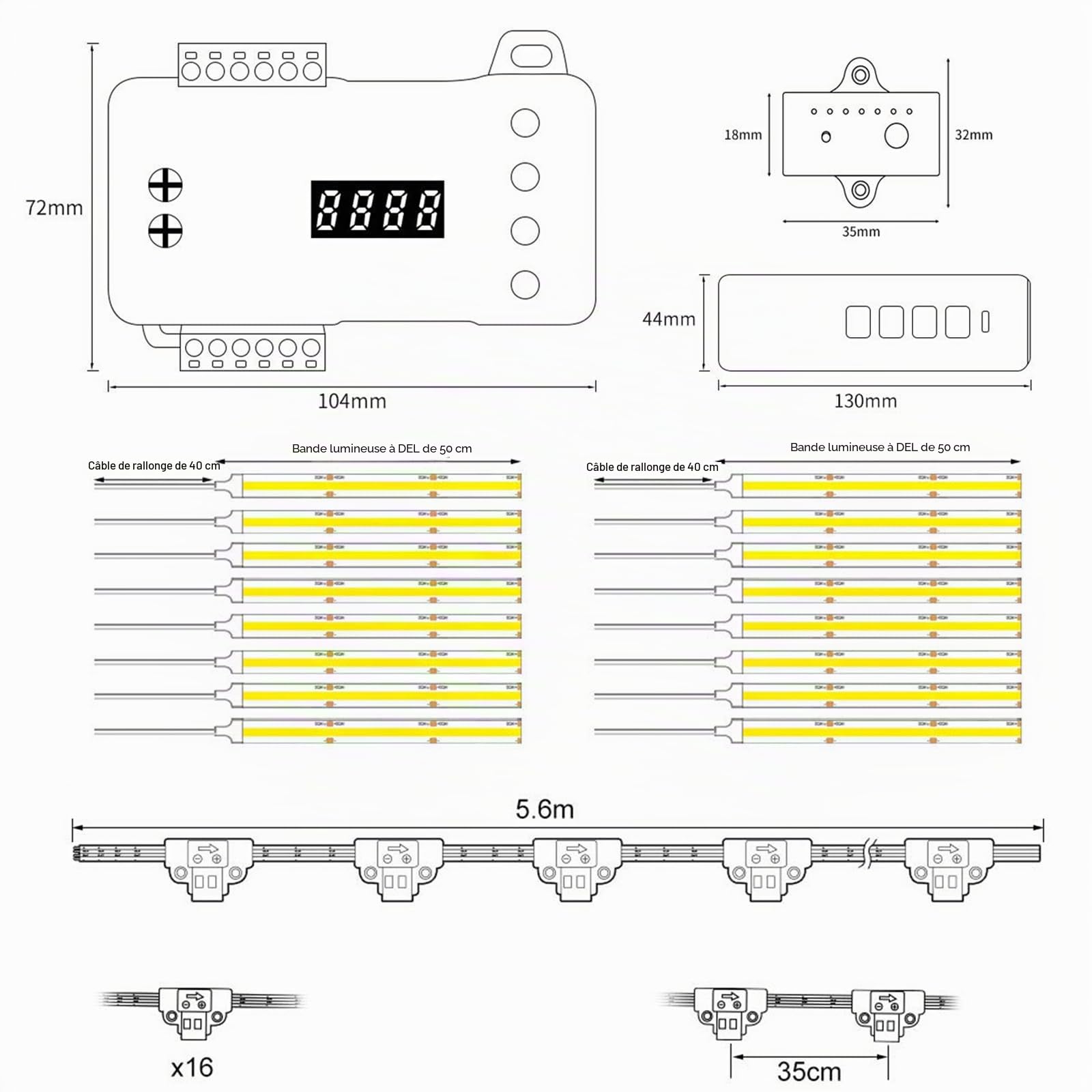 Éclairage LED pour marche d'escalier avec détecteur de mouvement et capteur de lumière du jour, barre lumineuse LED pour marche d'escalier 16 étapes (16 étapes RL-STEP-09-2700K)