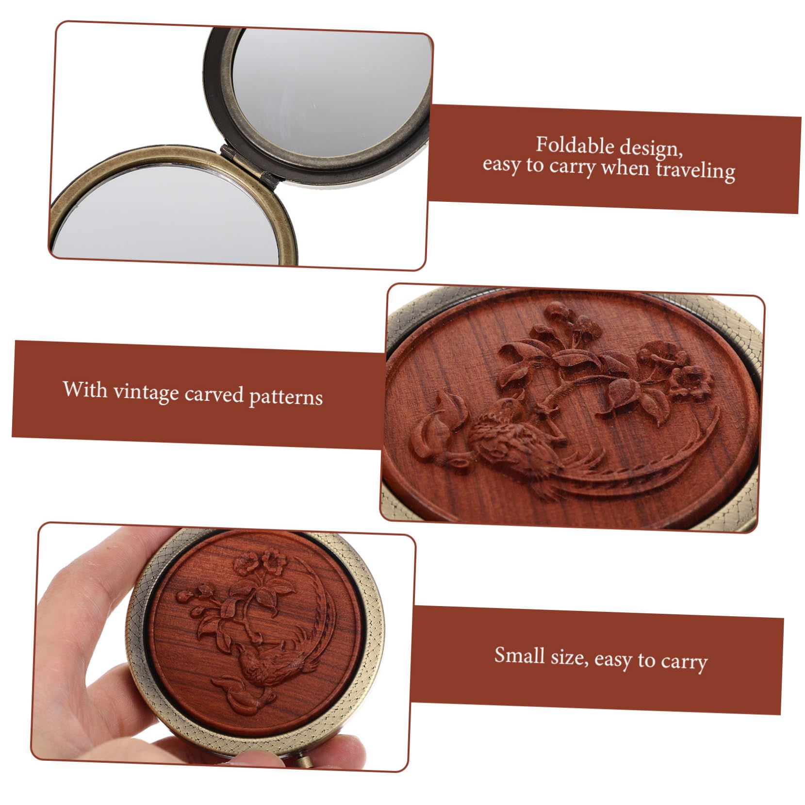 FOMIYES 4-teiliger Doppelseitiger Kosmetikspiegel Klappspiegel Für Damen Tragbarer Schminkspiegel Metallspiegel Reisespiegel Für Mädchen Elegantes Retro-Design Für Besondere Tage