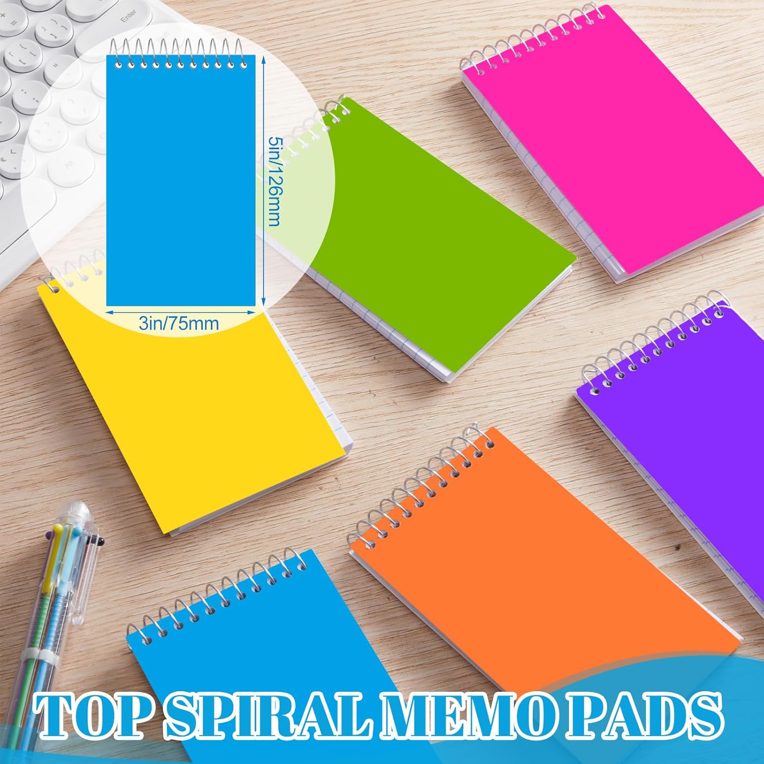 Leelosp Small Pocket Notebooks 3 x 5 Inch Mini Memo Spiral Notepads Top Bound College Ruled Lined Note Pads for Back School Office Journaling Noting, 75 Sheets/Pad(Fresh Color)