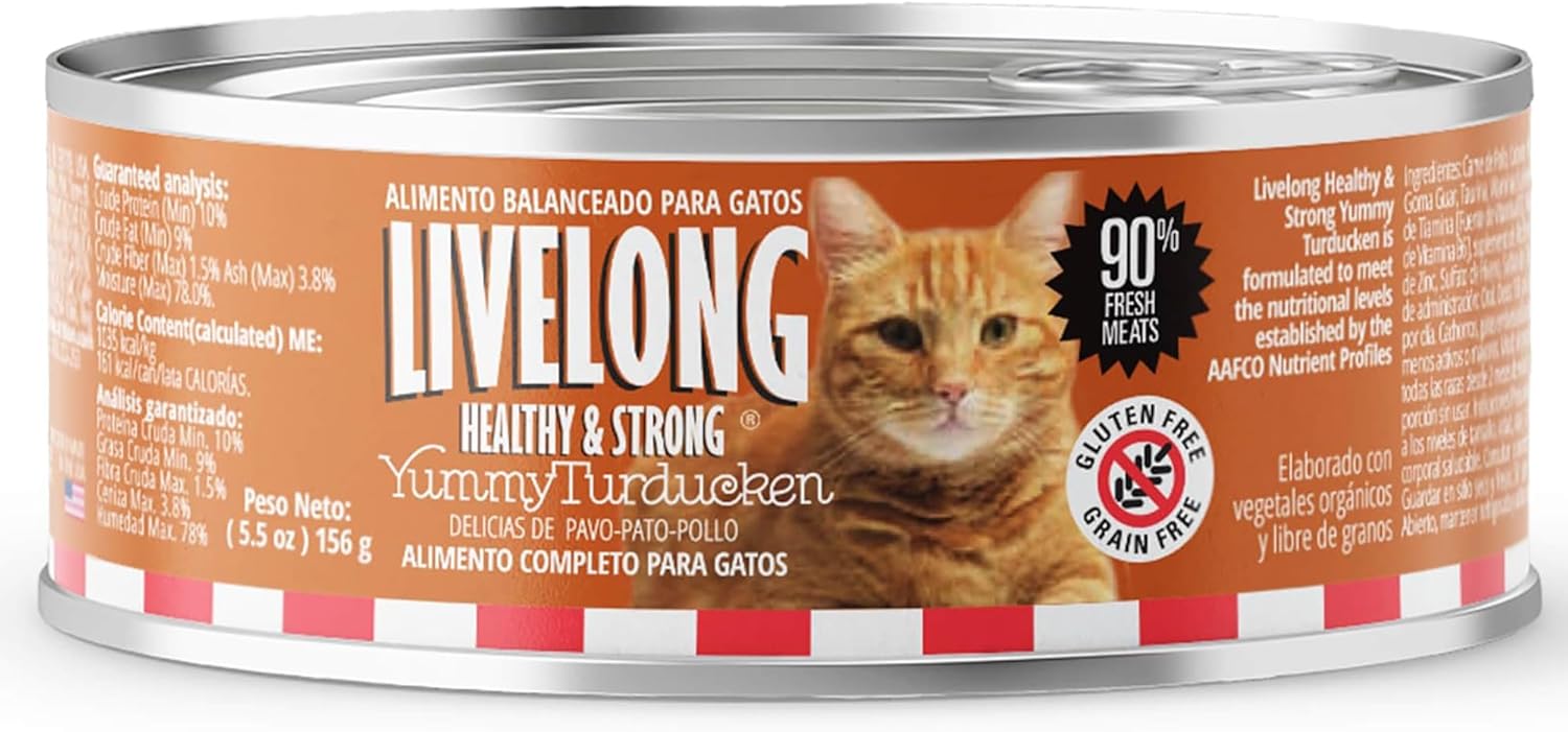 Livelong Healthy & Strong: 24 Pack: Yummy Meats - 5.5oz Cans, Wet Cat Food, Meat, High Protein, All Natural, No Preservatives, USA Made
