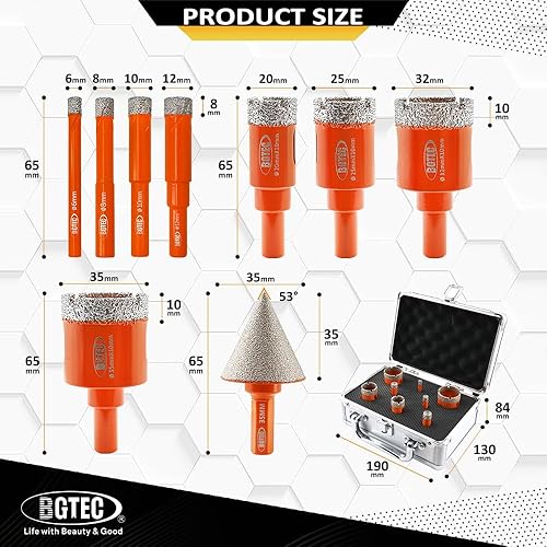 Miniatura 2 de BGTEC - Juego de brocas de diamante seco de 6810122025321.378 in y 1 broca de chaflán Dimaond de 1-38 pulgadas para cerámica de porcelana de granito