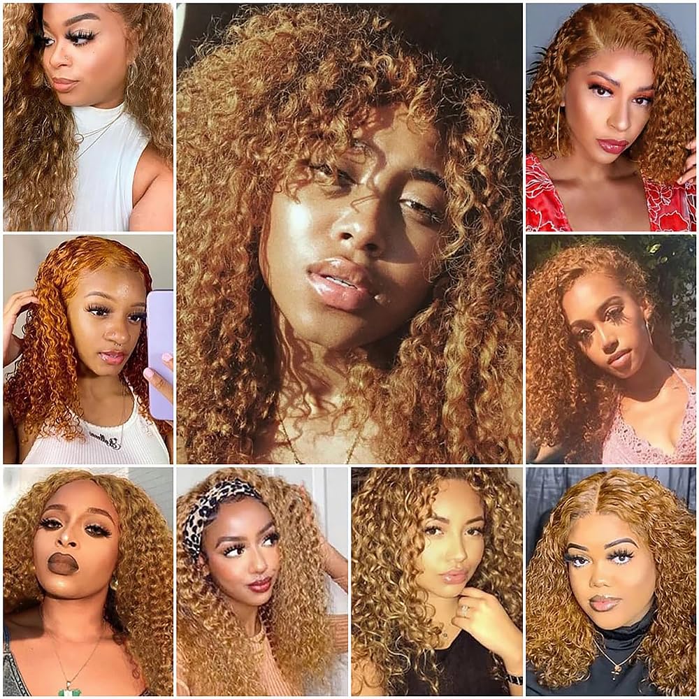 Curly Bundles Human Hair Color #27 Honey Blonde Human Hair 3 Bundles Kinky Curly Wave 16 18 20 Inch 50 Gram Per Bundle Brazilian Virgin Remy Hair Extensions For Black Woman