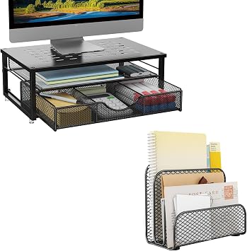 gianotter Computer Monitor Stand Riser + Mail Organizer Black