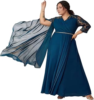 Miss Chase A+ Women's Mandarin Collar Bishop Sleeve Embellished Maxi Dress with Pockets Price In India