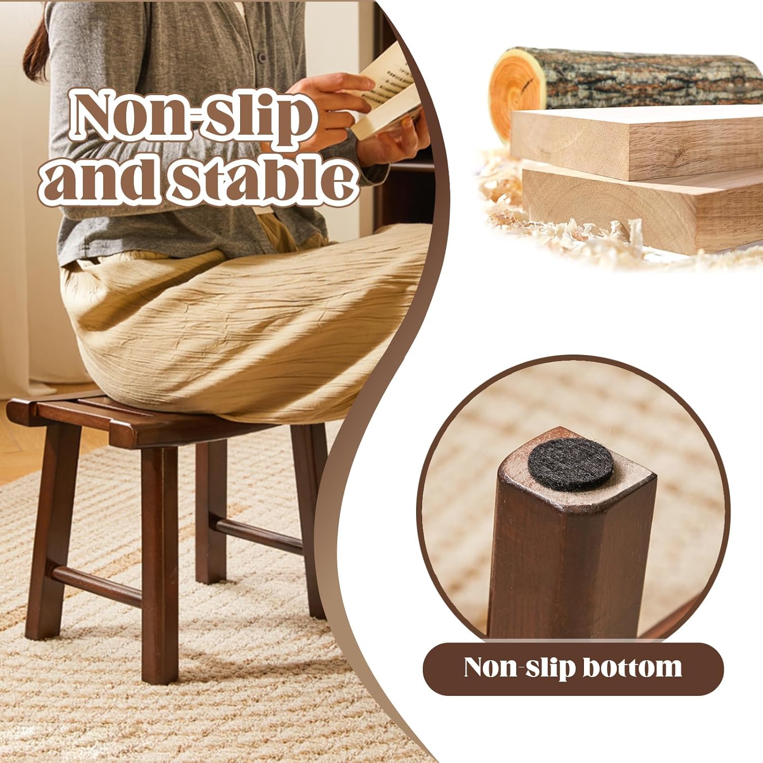 Square Solid Wood Stool Small Wooden Stool Stackable Single Stool Heavy Duty Wooden Stool for Living Room Bedroom,2Pcs