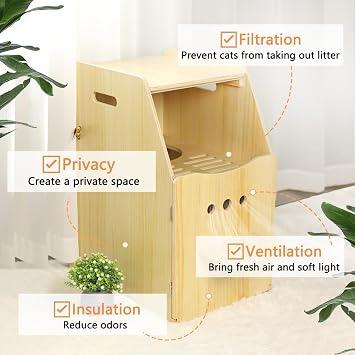 Cat Litter Box Enclosure,Enclosed Litter Boxes,Top Entry Cat Enclosure Furniture,Tall Enclosed Pet Cabinet, Wooden Washroom with Filter and Stairs for Indoor Cats,Dog Free (Natural)