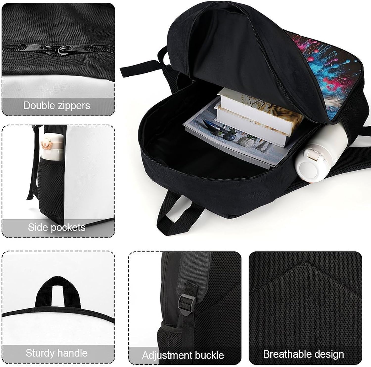 Colorful Dog Paws Laptop Backpack Fashion Travel Bookbag 17 In image 4