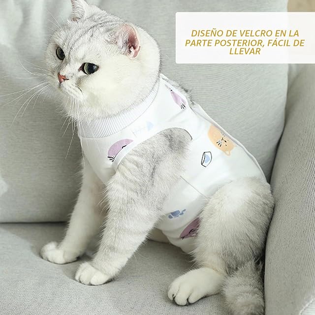 Foto 4 de 6 de 1 Ropa Protectora para Gatos y 1 Collar Amarillo Antifugas para Mascotas, Mono para Gatos