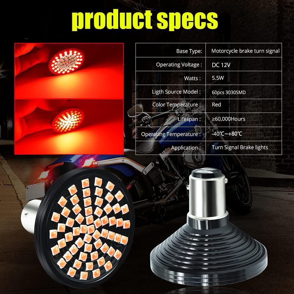 YEORO 2" 1157 LED Light Bulb Kit-Halo Ring Red and Red BAY15D for Motorcycle Running Driving Turn Signal Blinker Bullet Light.(2-Pack).